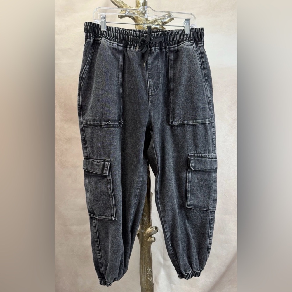 SHEIN Curve Women’s Black Wash Cargo Denim Drawstring Joggers Plus Size 1X - Picture 7 of 9